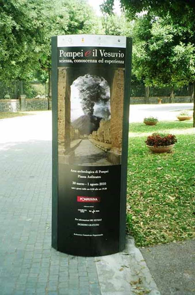 Piazza Anfiteatro.June 2010. Sign on Piazza at entrance to new exhibition building. Photo courtesy of Rick Bauer.