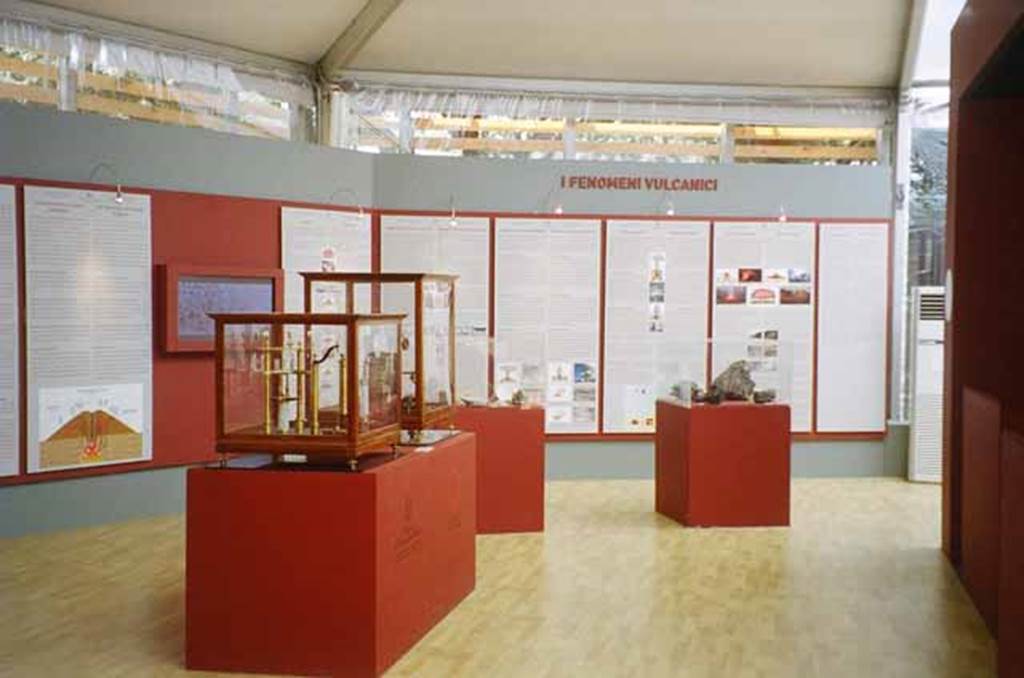 Piazza Anfiteatro. June 2010. Inside new exhibition building. Exhibit of volcanic phenomenon. Photo courtesy of Rick Bauer.