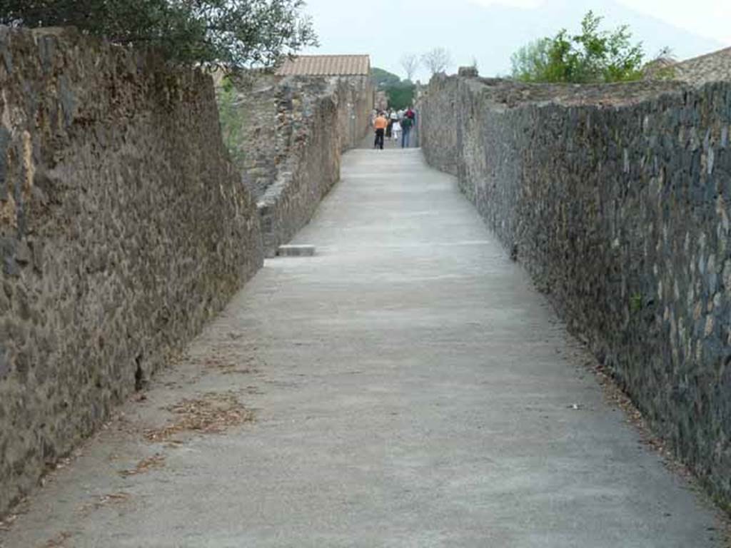 Vicolo dei Fuggiaschi. May 2010. Looking north from between I.21 and I.20, from near the garden of the fugitives.