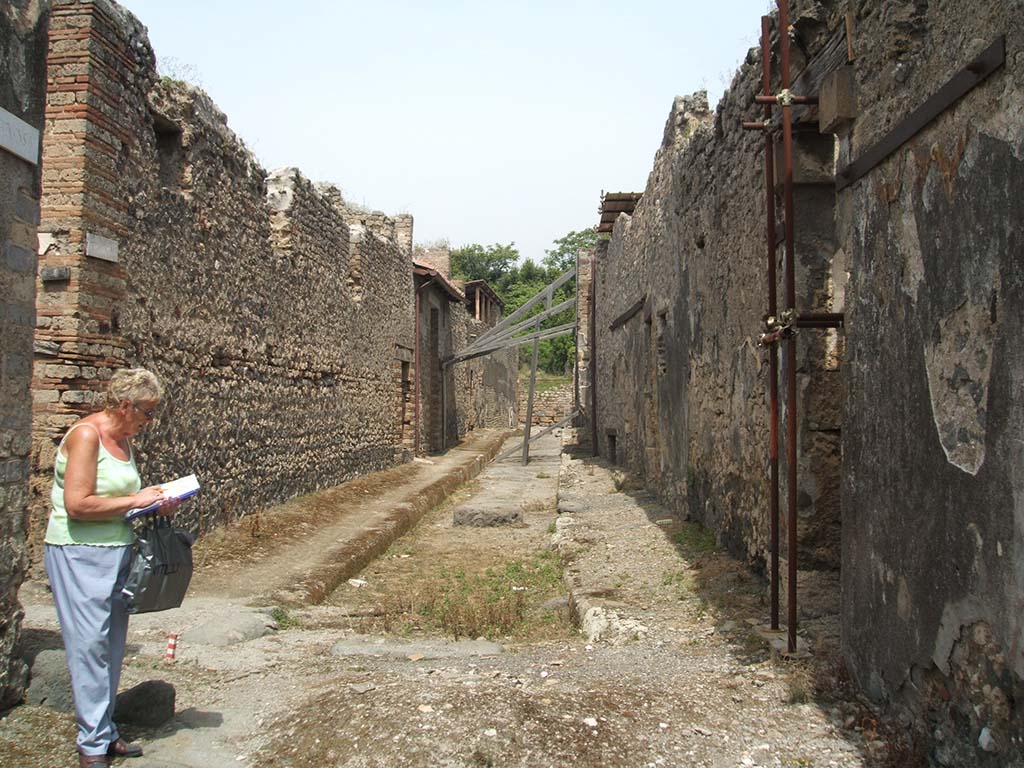 Vicolo del Centenario. May 2005. Looking north between IX.5 and IX.8. 