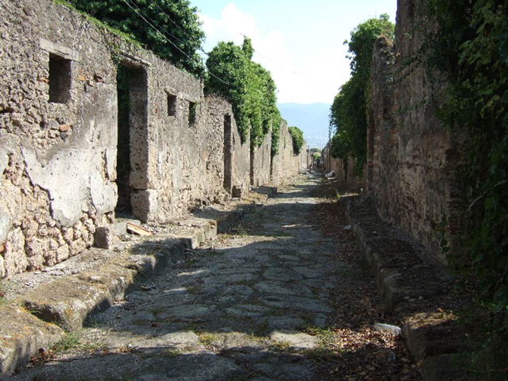 Vicolo del Labirinto between VI.15 and VI.11. Looking south from VI.15.20. September 2005.