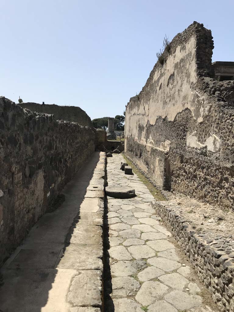 Vicolo di Championnet between VIII.2 and VIII.1. April 2019. Looking west from near VIII.2.1.
Photo courtesy of Rick Bauer.
