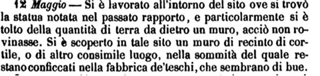 HGW04d Pompeii.  1770 description of the finding of the tomb. 
There are skulls fixed in the top of the wall, which seem to be of an ox. 
See Fiorelli G., 1860. Pompeianarum antiquitatum historia, Vol. 1: 1748 - 1818, Naples, 239, 12 May 1770.
