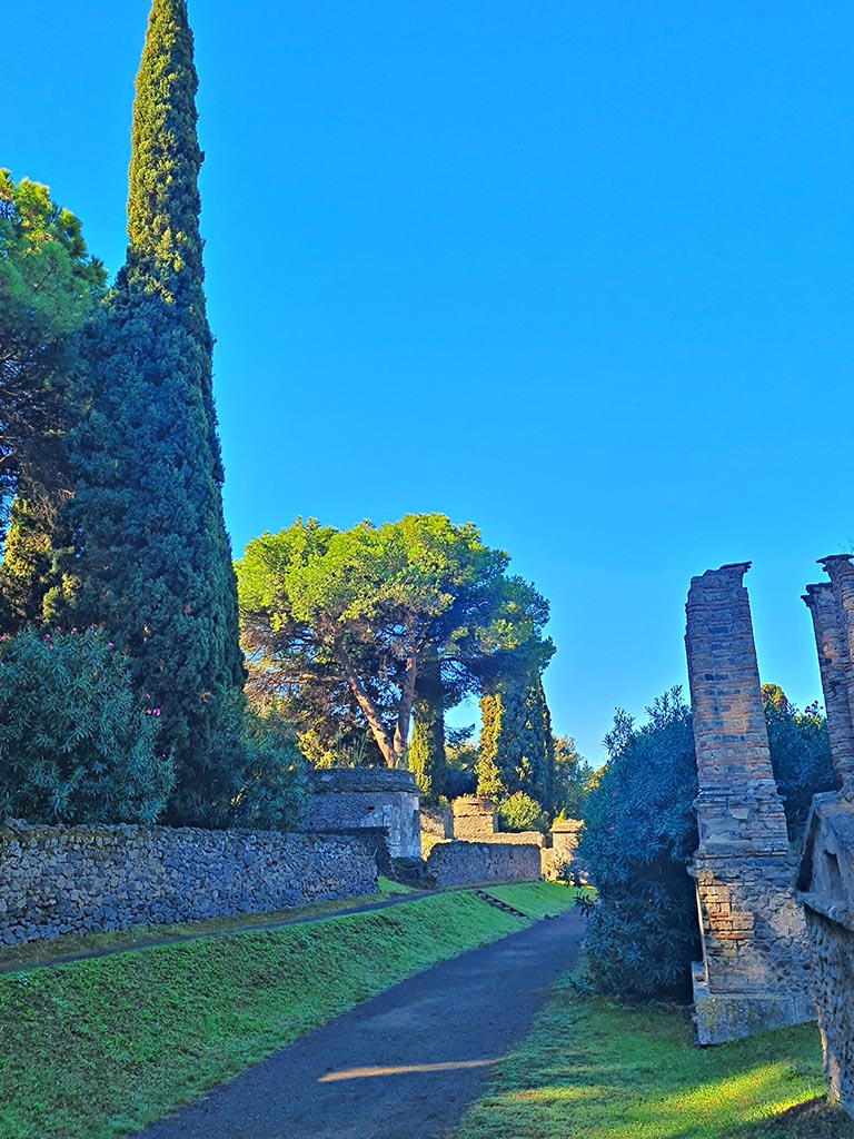 Pompeii Porta Nocera tombs. October 2024.
Looking west along south side of Via delle Tombe. Photo courtesy of Giuseppe Ciaramella.
