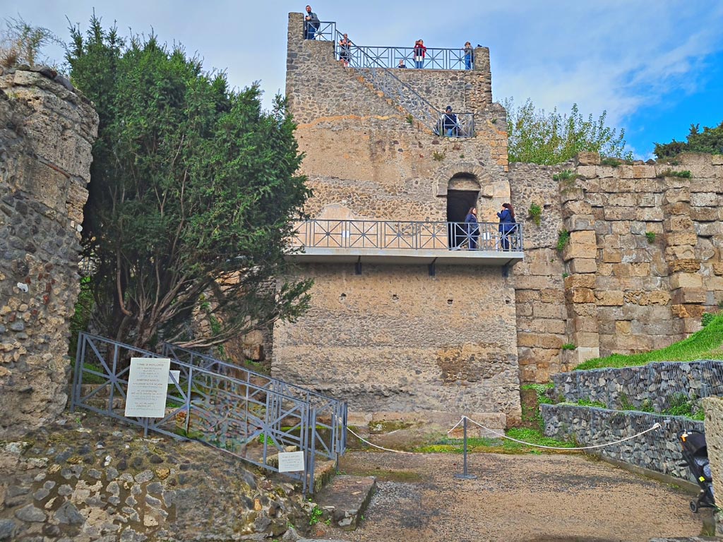 Tower XI and Town Walls at end of Via di Mercurio, Pompeii. November 2023. Looking north. Photo courtesy of Giuseppe Ciaramella.

