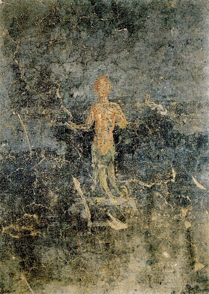 Scafati. Villa rustica in proprietà Rosa Buccino via Tenente Jorio. Affresco.
Vedi Conticello de' Spagnolis, M., 1994. Il Pons Sarni di Scafati e la via Nuceria-Pompeios, Soprintendenza Archeologica di Pompei Monografie, 08, p. 27, fig. 16.
