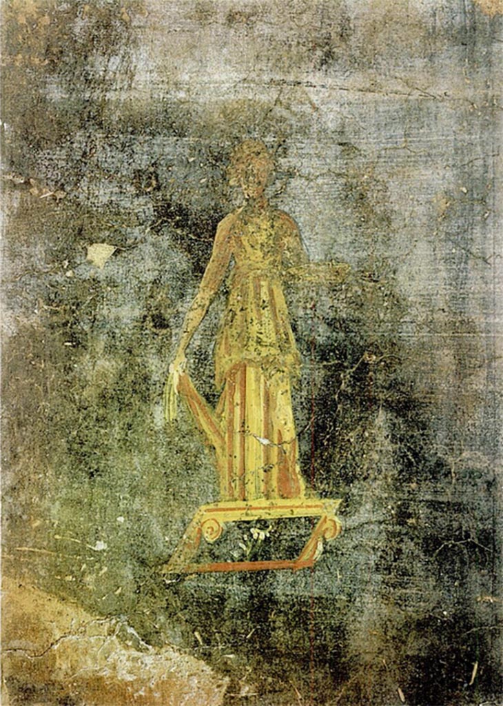 Scafati. Villa rustica in proprietà Rosa Buccino via Tenente Jorio. Affresco.
Vedi Conticello de' Spagnolis, M., 1994. Il Pons Sarni di Scafati e la via Nuceria-Pompeios, Soprintendenza Archeologica di Pompei Monografie, 08, p. 29, fig. 18.
