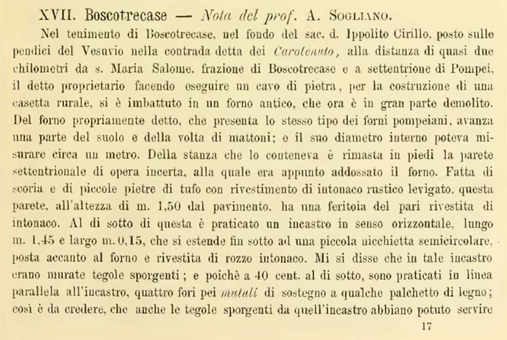 Boscotrecase, Forno romano nella proprietà del sac. Ippolito Cirillo. Notizie degli Scavi di Antichità, 1886, pp. 131.