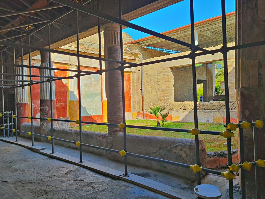 Oplontis Villa of Poppea, October 2023. 
Room 4, looking north-west towards courtyard garden, room 20.  Photo courtesy of Giuseppe Ciaramella.
