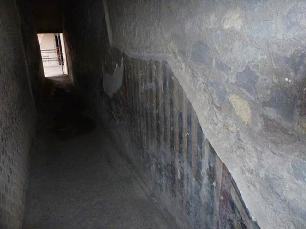 Oplontis, September 2015. Painted west wall of corridor 6 leading south to room 4.