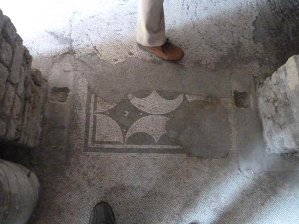 Oplontis, September 2015. Room 17, mosaic threshold from room 17 into corridor.