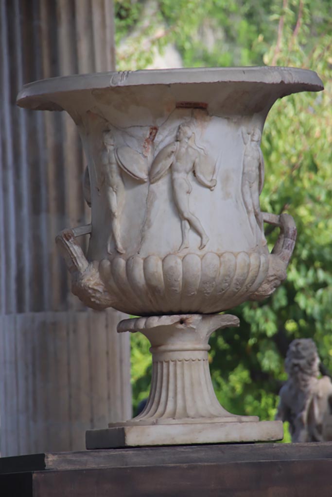 Villa of Poppaea, Oplontis, October 2023. 
Room 21, detail of large marble vase. Photo courtesy of Klaus Heese. 
