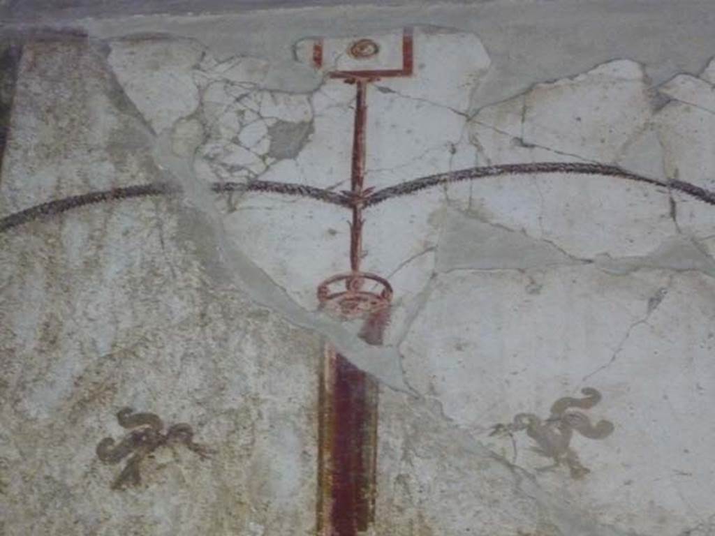 Oplontis, May 2010. Room 41, detail of painted decoration from upper north wall of alcove. Photo courtesy of Buzz Ferebee. 
