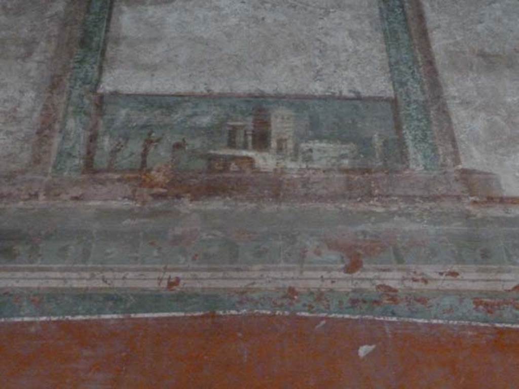 Oplontis, September 2015. Room 66, detail of painted panel from upper west wall.