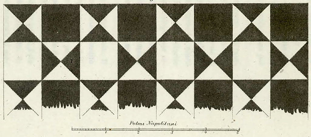 Stabia, Secondo Complesso, Villa Arianna B. Ruggiero/La Vega room 12, mosaic floor.
See Ruggiero M., 1881. Degli scavi di Stabia dal 1749 al 1782, Naples, Tav. VI,5a.
See Pisapia, M. S. 1989, in Mosaici antichi in Italia, Regione prima. Stabia, Roma, (p. 56-58 for number 116).
