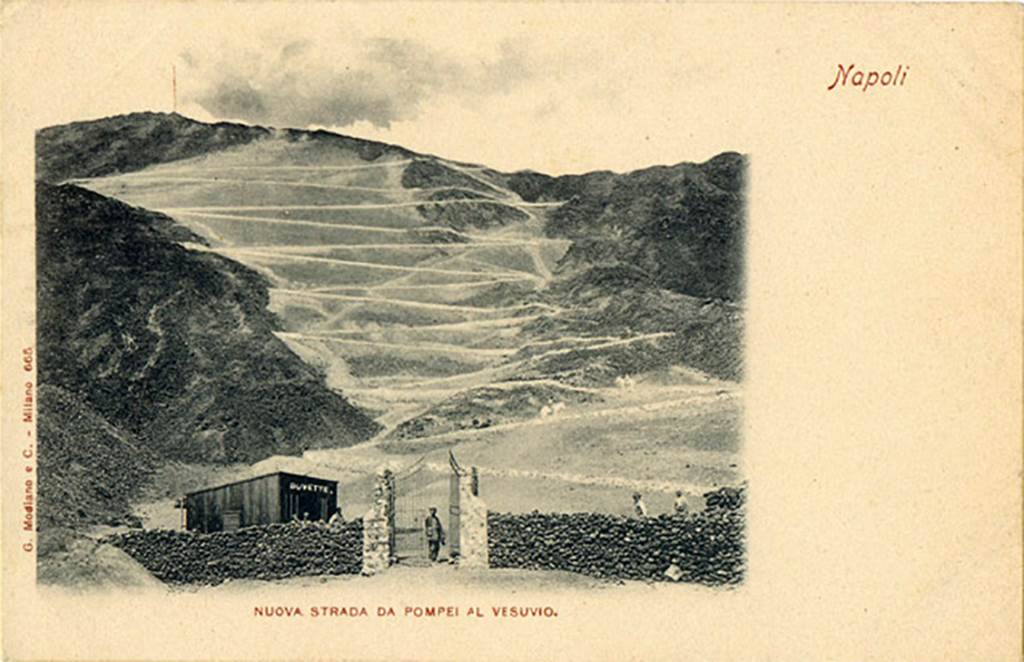 Vesuvius. G Modiano Postcard c.1899 titled “Nuova Strada da Pompei al Vesuvio”..