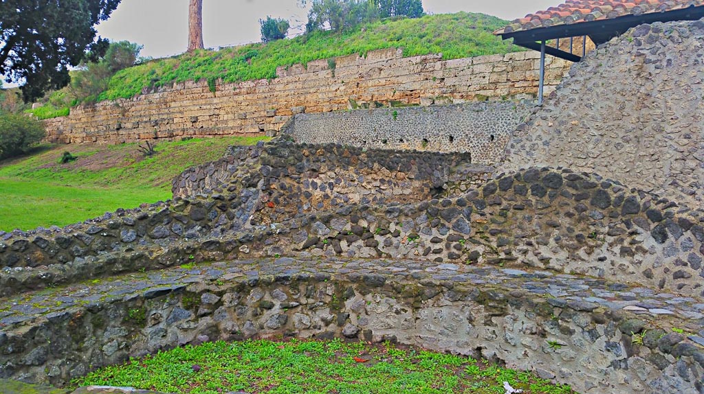 Walls on west side of Porta Nocera. 2017/2018/2019. Looking north-west from Via del Tombe. Photo courtesy of Giuseppe Ciaramella.