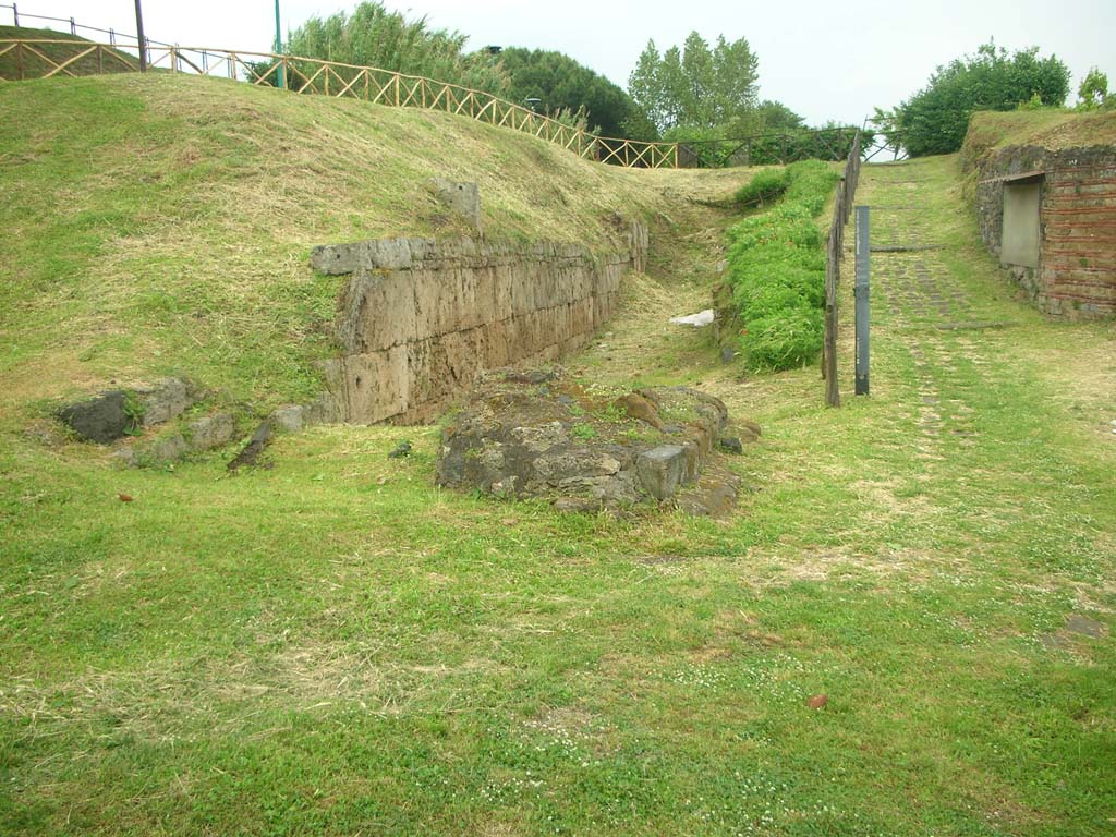 City Walls on north side of Pompeii, east side of Vesuvian Gate, May 2010. 
Looking east to site of City Wall. Photo courtesy of Ivo van der Graaff.
